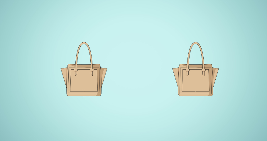 Animation of brown hand bag repeated on green backgroud. fashion and accessories background pattern concept digital animation.