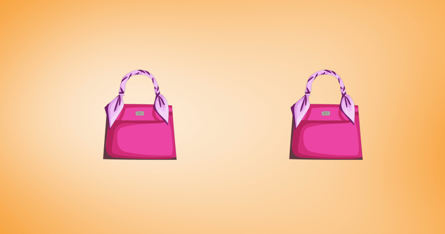 Animation of pink hand bag repeated on orange backgroud. fashion and accessories background pattern concept digital animation.