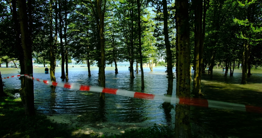 Flooded restricted area in Yverdon, july 2021