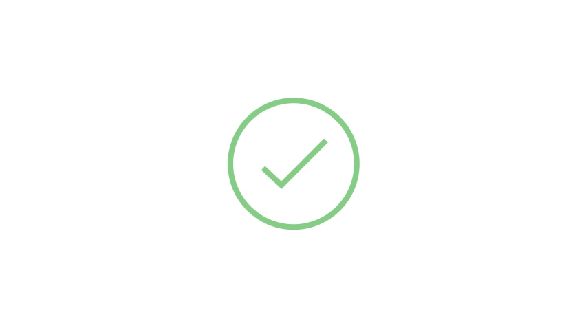 Modern green check mark icon animation on a white background. Success, correct or right choice icon animation in 4k video. Royalty-Free Stock Footage #1076253125