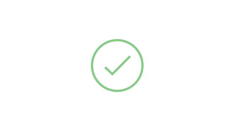 Modern green check mark icon animation on a white background. Success, correct or right choice icon animation in 4k video.