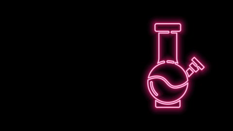 Glowing neon line Glass bong for smoking marijuana or cannabis icon isolated on black background. 4K Video motion graphic animation.