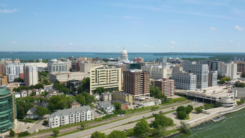 Aerial View of Downtown Madison, Wisconsin - Summer Afternoon