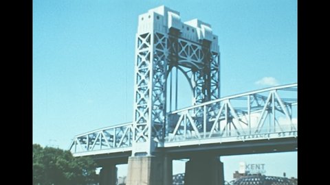 New York, United States America - 1976: Archival of New York city Harlem River Lift Span bridge. Located on Harlem River and Randalls Island. Archival Manhattan and Bronx of New York in 1976.