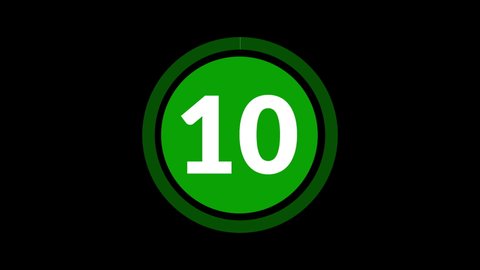 Emerald Circle 10 Second Countdown on Black Background. Ten Second Countdown Timer from 10 to 0 Seconds. 4K Ultra HD Video Motion Graphic Animation.