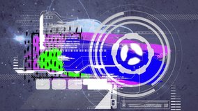 Round scanner and digital interface with data processing against spinning globe on grey background. global networking and technology concept - Powered by Shutterstock - Get 15% off with code: PIKWIZARD15