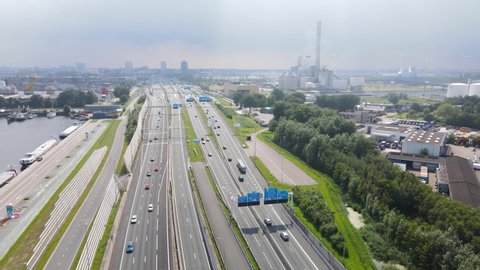 Amsterdam Westpoort, Hemhavens coal factory Hemweg and A10 rind road industry port in Amsterdam. The Netherlands Aerial drone view.