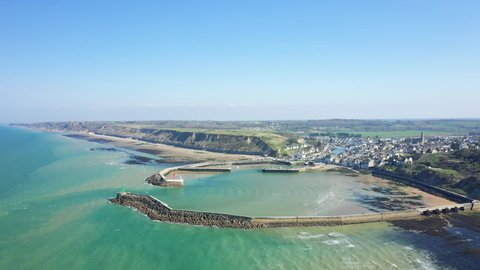 The town of Port en Bessin and its port in the middle of the Normandy countryside in France, Normandy, Calvados, at the edge of the Channel, in spring.