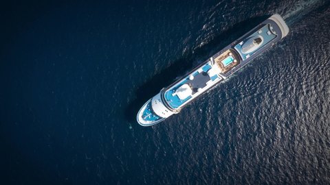 Aerial view over Cruise Ship Summer marine travel Concept
technology data communication, Sea voyage facilities Icons and wifi Animation, Drone view

