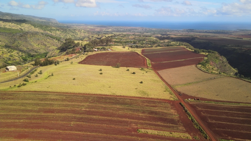 drone aerial view from above. Farm land on oahu hawaii