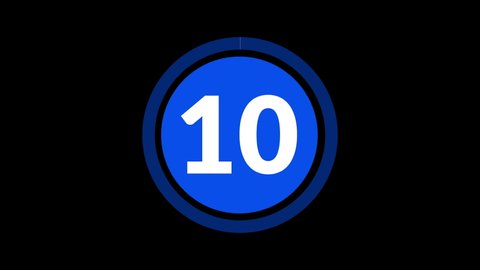 Cobalt Circle 10 Second Countdown on Black Background. Ten Second Countdown Timer from 10 to 0 Seconds. 4K Ultra HD Video Motion Graphic Animation.