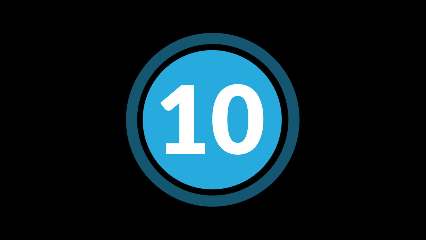 Cyan Circle 10 Second Countdown on Black Background. Ten Second Countdown Timer from 10 to 0 Seconds. 4K Ultra HD Video Motion Graphic Animation. Royalty-Free Stock Footage #1076297357