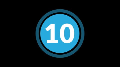 Cyan Circle 10 Second Countdown on Black Background. Ten Second Countdown Timer from 10 to 0 Seconds. 4K Ultra HD Video Motion Graphic Animation.