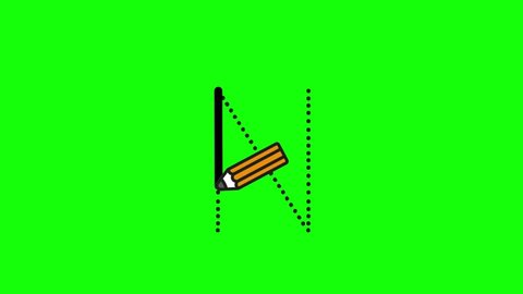 Trace the letter N with a pencil isolated on green screen. Animated letters sample for children sequential writing of the letter N. Tutorial for writing