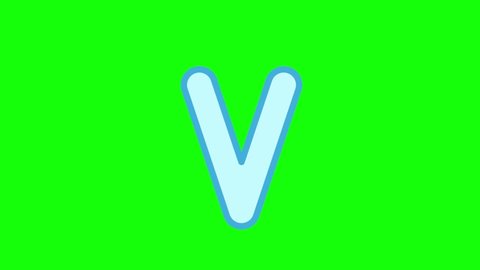 Trace the letter V with a pencil isolated on green screen. Animated letters sample for children sequential writing of the letter V. Tutorial for writing