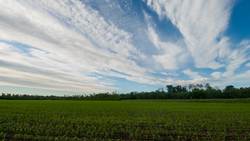Cultivated field and mooving clouds in Italy