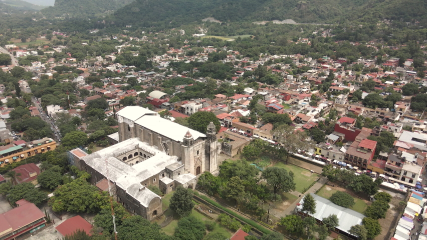 View of XVI century convent near mexico city in Tepoztlan