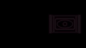Glowing neon line Traditional carpet culture ramadan arabic islamic celebration icon isolated on black background. 4K Video motion graphic animation.
