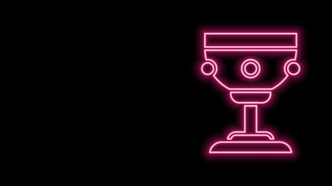 Glowing neon line Christian chalice icon isolated on black background. Christianity icon. Happy Easter. 4K Video motion graphic animation.