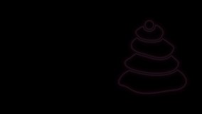 Glowing neon line Stack hot stones icon isolated on black background. Spa salon accessory. 4K Video motion graphic animation.
