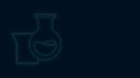 Glowing neon line Oil petrol test tube icon isolated on black background. 4K Video motion graphic animation.