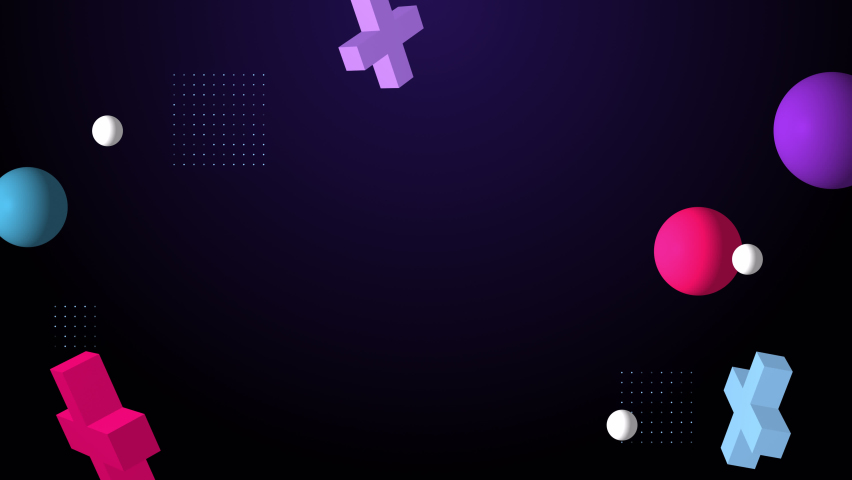 Abstract 3d geometric shapes loop animation. Modern background, seamless motion design, screensaver, backdrop. 4k animated poster banner. rotating objects, purple, blue, pink colors | Shutterstock HD Video #1076319743