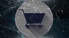 Animation of qr code and shopping cart icon over network of connections and blue lights. global communication, digital interface and retail network concept, digitally generated video. - Powered by Shutterstock - Get 15% off with code: PIKWIZARD15