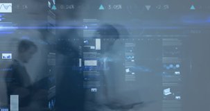 Animation of financial data processing over business people. global business, connections and data processing concept digitally generated video.