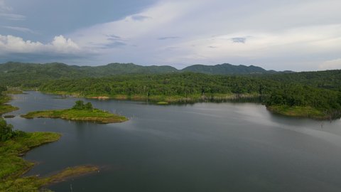 Aerial view from drone of Mae fa Reservoir in Lampang province, Thailand, Upstream forests and water management for farmers along with the management of natural attractions.
