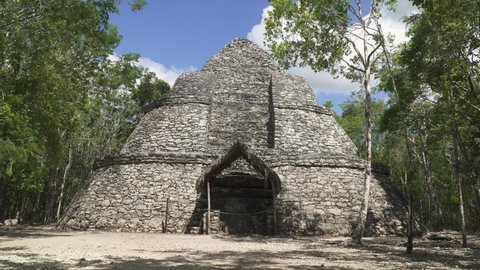 Astronomical observatory ruins in Coba, an ancient Mayan city located in Quintana Roo state of Mexico