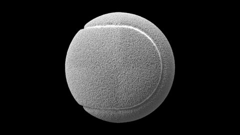 White tennis ball on black background.
Loop able 3d animation.
