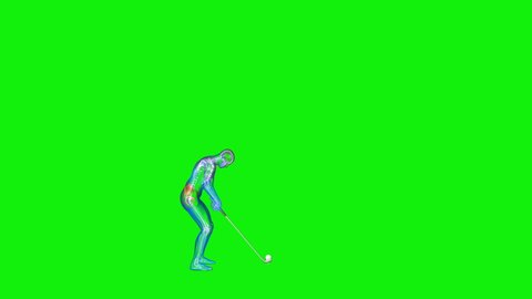 Athlete X-Ray Hitting A Golf Ball, Zoom In, Green Screen Chromakey