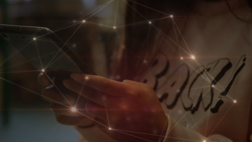 Animation of network of connections over businessman using tablet. global business, connections, data processing and technology concept digitally generated video.