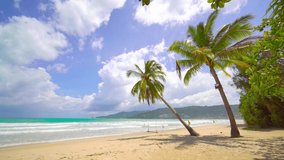 Phuket Thailand beach sea. Landscape view of beach sea and sand in summer sun. Beach space area background. At Patong beach, Phuket, Thailand. On 16 October 2020. 4K UHD Video clip 3840x2160P 29.97FPS