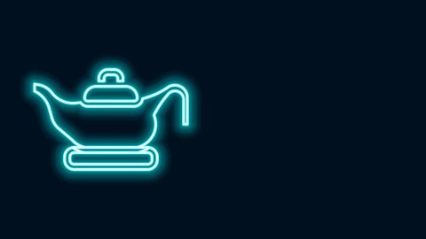 Glowing neon line Oil lamp icon isolated on black background. 4K Video motion graphic animation.