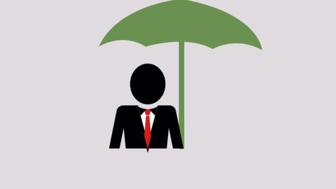 2D Animated corporate man icon with a red tie with umbrella icon, corporate people protecting with umbrella, Hand offers a blue businessman with umbrella icon, Insurance, and Safety Entrepreneurship

