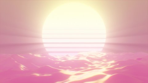 Retro 80s Sunset Light Rays Shine Over Ocean Water Waves Reflection - 4K Seamless VJ Loop Motion Background Animation Stock Video