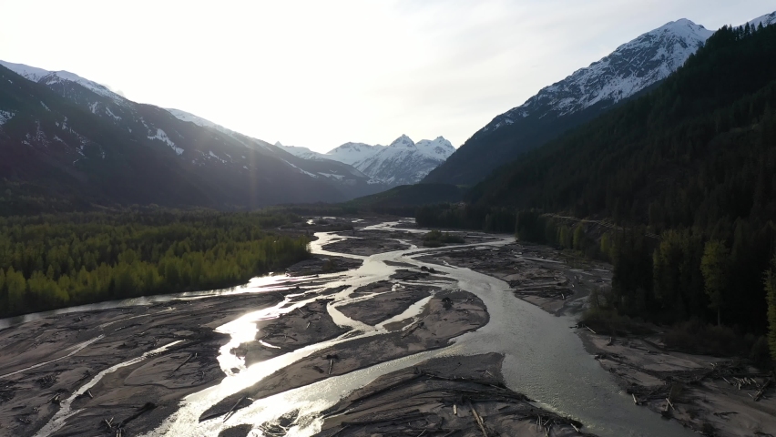Cinematic view of a glacier valley north of Pemberton British Columbia, Canada