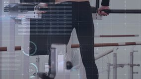 Animation of network of connections and data processing over fit woman exercising in gym. global sports, fitness, data processing and digital interface concept digitally generated video.