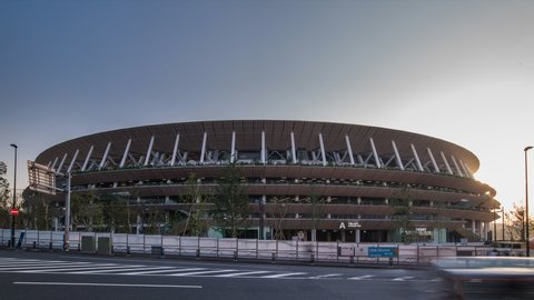 Tokyo Japan 1 Nov 2019 :4K Time lapse of New Japan National Stadium during construction main stadium for summer Olympic Games 2021 and Paralympic Games in Shinjuku Tokyo International sport concept.