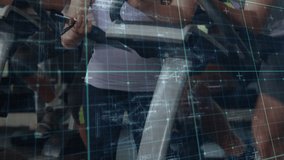 Animation of digital interface with squares over people exercising in gym. fitness, wellbeing and data processing concept digitally generated video. - Powered by Shutterstock - Get 15% off with code: PIKWIZARD15