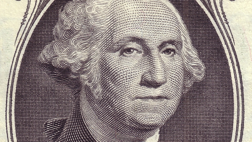 Cash american one dollars macro view. 1 USD close-up motion background