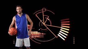 Animation of basketball player holding ball over scope scanning. global sports, fitness, science and data processing concept digitally generated video. - Powered by Shutterstock - Get 15% off with code: PIKWIZARD15