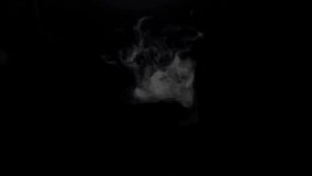 Smoke for food and drink, Soft Fog in Slow Motion on Dark Backdrop. Realistic Atmospheric Gray Smoke on Black Background. White Fume Slowly Floating Rises Up.