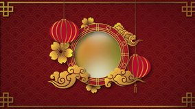 Animation of chinese red and yellow design pattern with copy space. chinese new year celebration and tradition concept digitally generated video.