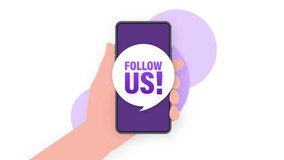 Follow us smartphone banner in 3D style on white background. Motion graphics. - Powered by Shutterstock - Get 15% off with code: PIKWIZARD15