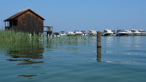 sport boats and yachting at harbor of Altnau. lake Bodensee, CH Switzerland. 20th July 2021