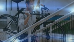 Animation of financial data processing over carrying bicycle. global finances, business, digital interface and technology concept digitally generated video. - Powered by Shutterstock - Get 15% off with code: PIKWIZARD15