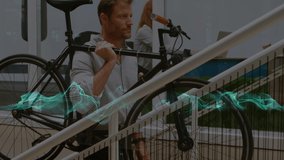 Animation of financial data processing over carrying bicycle. global finances, business, digital interface and technology concept digitally generated video. - Powered by Shutterstock - Get 15% off with code: PIKWIZARD15