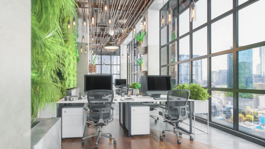 Sustainable Green Co-working Office Space Royalty-Free Stock Footage #1076460701